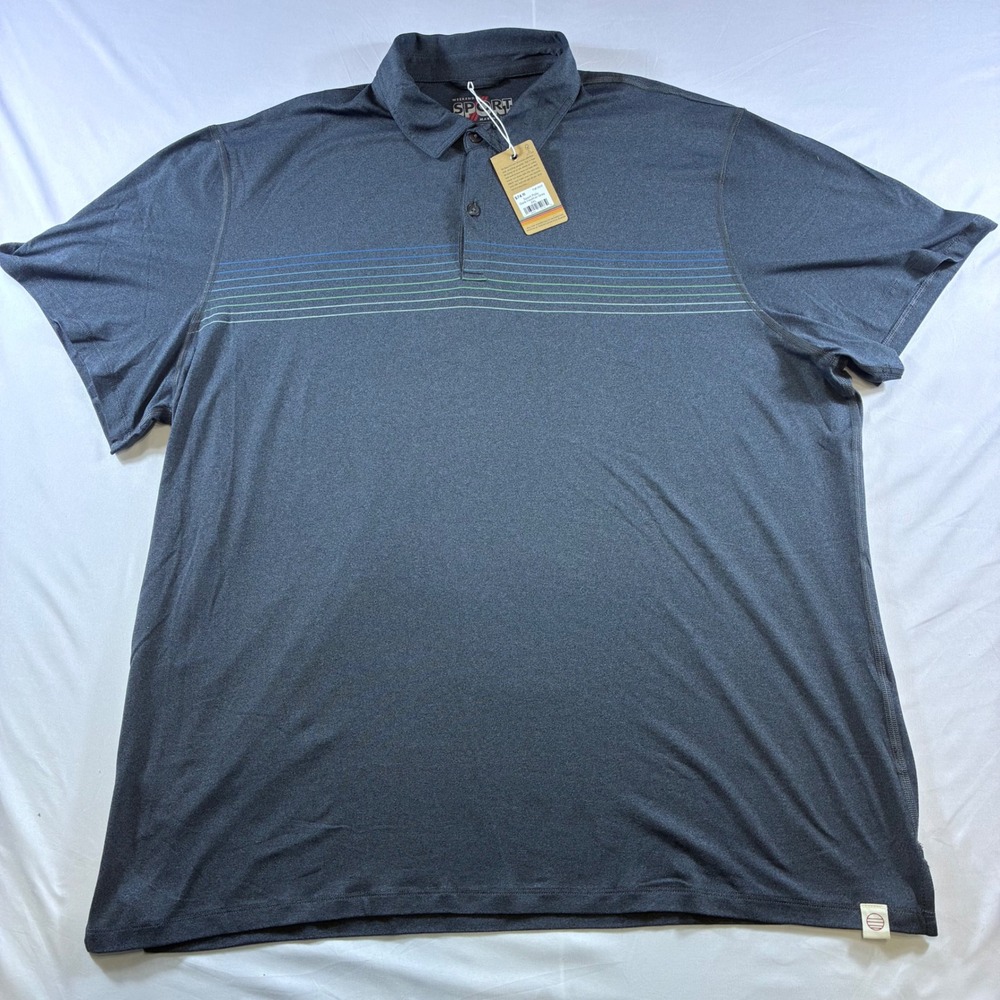 Marine Layer Weekend Sport Polo Shirt Mens XXL Dark Heather Grey Striped New